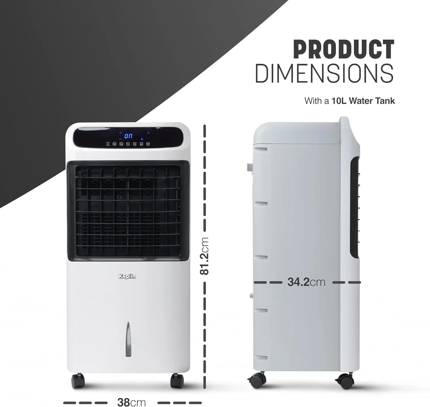 KEPLIN 80W 4-in-1 Portable Air Cooler, Humidifier, Air Purifier & Ionizer – LED Screen, Remote Control, Oscillation, Night Mode, 3 Fan Speeds, 12-Hour Timer, 10L Tank Capacity