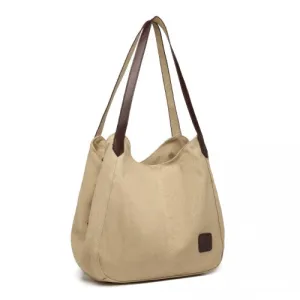 Kono Canvas Shoulder Tote Bag - Khaki | Trendy & Practical