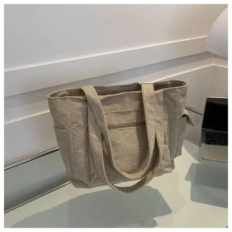 Leisure Corduroy Shoulder Bag New Simple and Versatile Women Tote Bag Large Capacity Shopper Bagside Bag For Woman Free Shipping