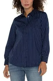 LIVERPOOL Classic Button Front Poplin Shirt In Navy - SALE ITEM