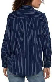 LIVERPOOL Classic Button Front Poplin Shirt In Navy - SALE ITEM