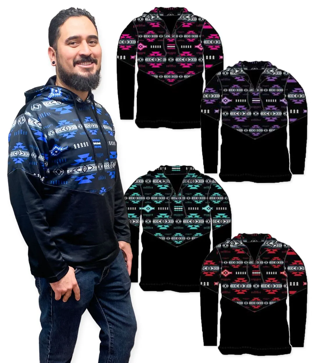 <font color="red">NEW!</font> XXX-LARGE Blue Traditional Southwest Hoodie Pullovers!