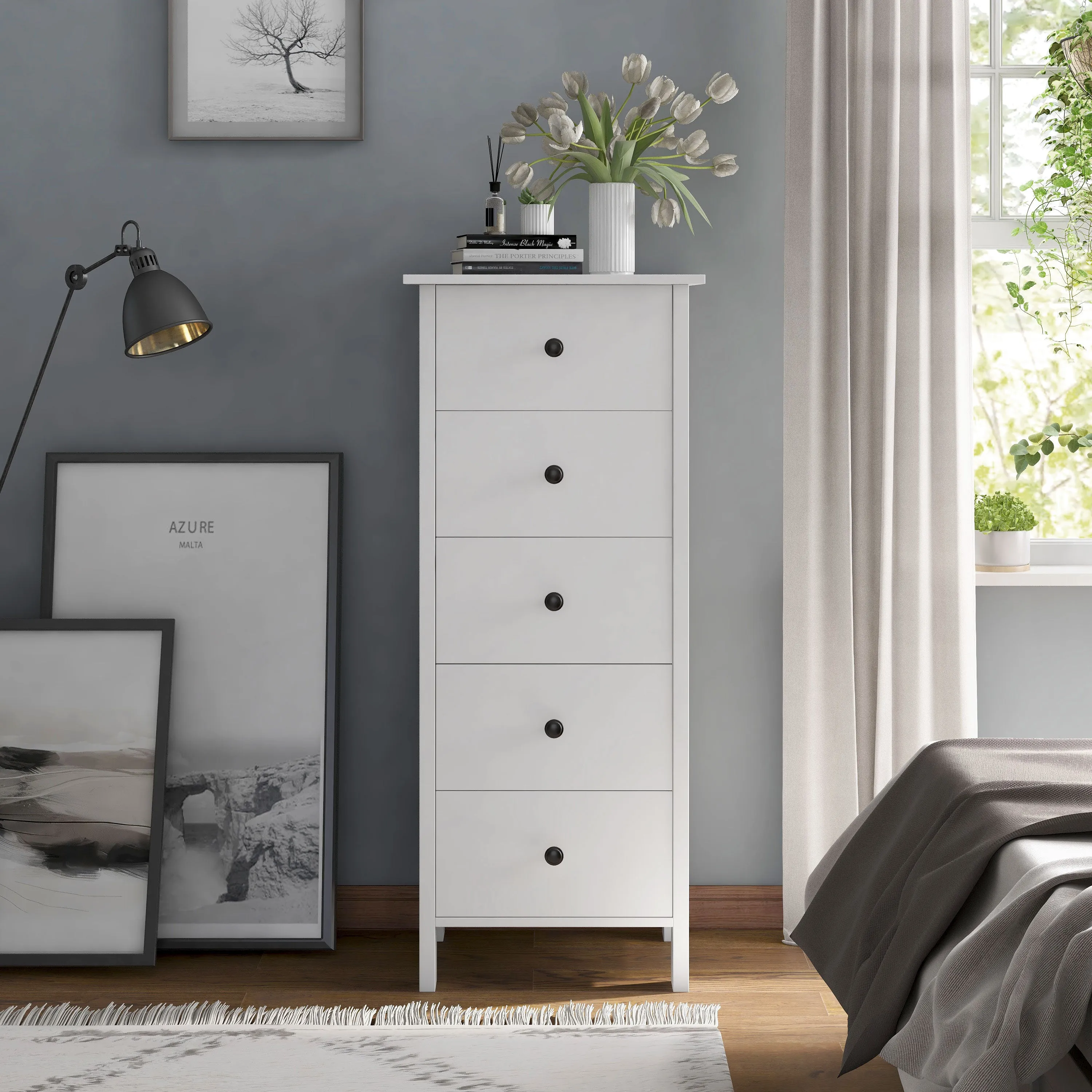 Mahoney Transitional White 5-Drawer Tall Dresser