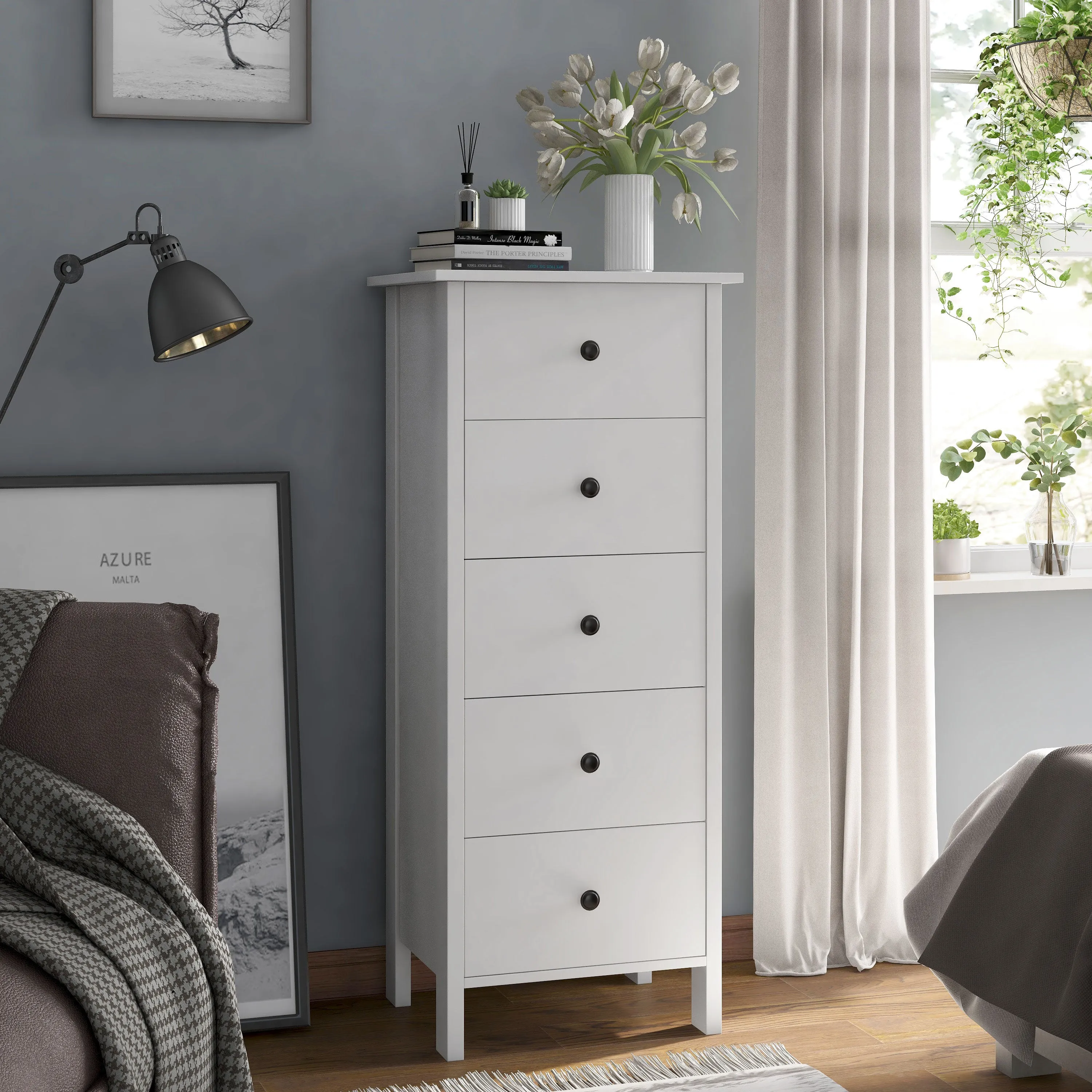 Mahoney Transitional White 5-Drawer Tall Dresser