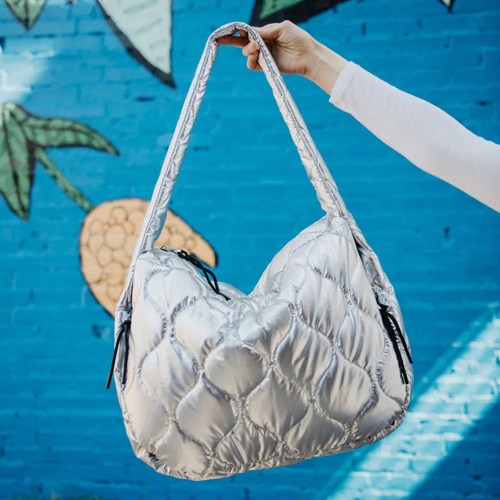 Metallic Silver Wholesale Wave Quilted Hobo Tote Bag