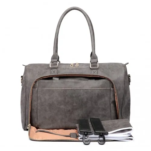 Miss Lulu Leather Look Maternity Changing Shoulder Bag Grey - Stylish & Practical Baby Bag