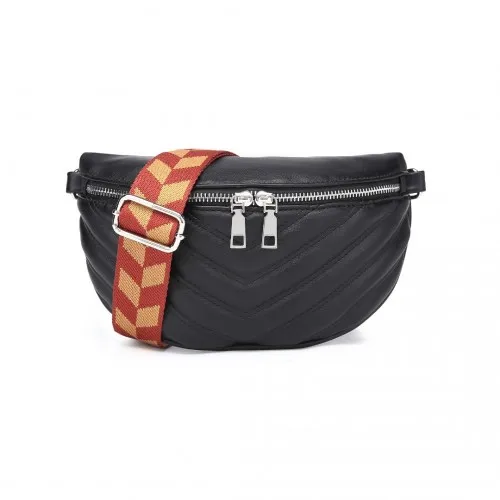 Miss Lulu Wide Strap Black Bum Bag - Lightweight Adjustable Waist Bag for Fashion & Convenience