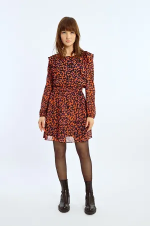 Molly Bracken Orange & Black Printed Dress