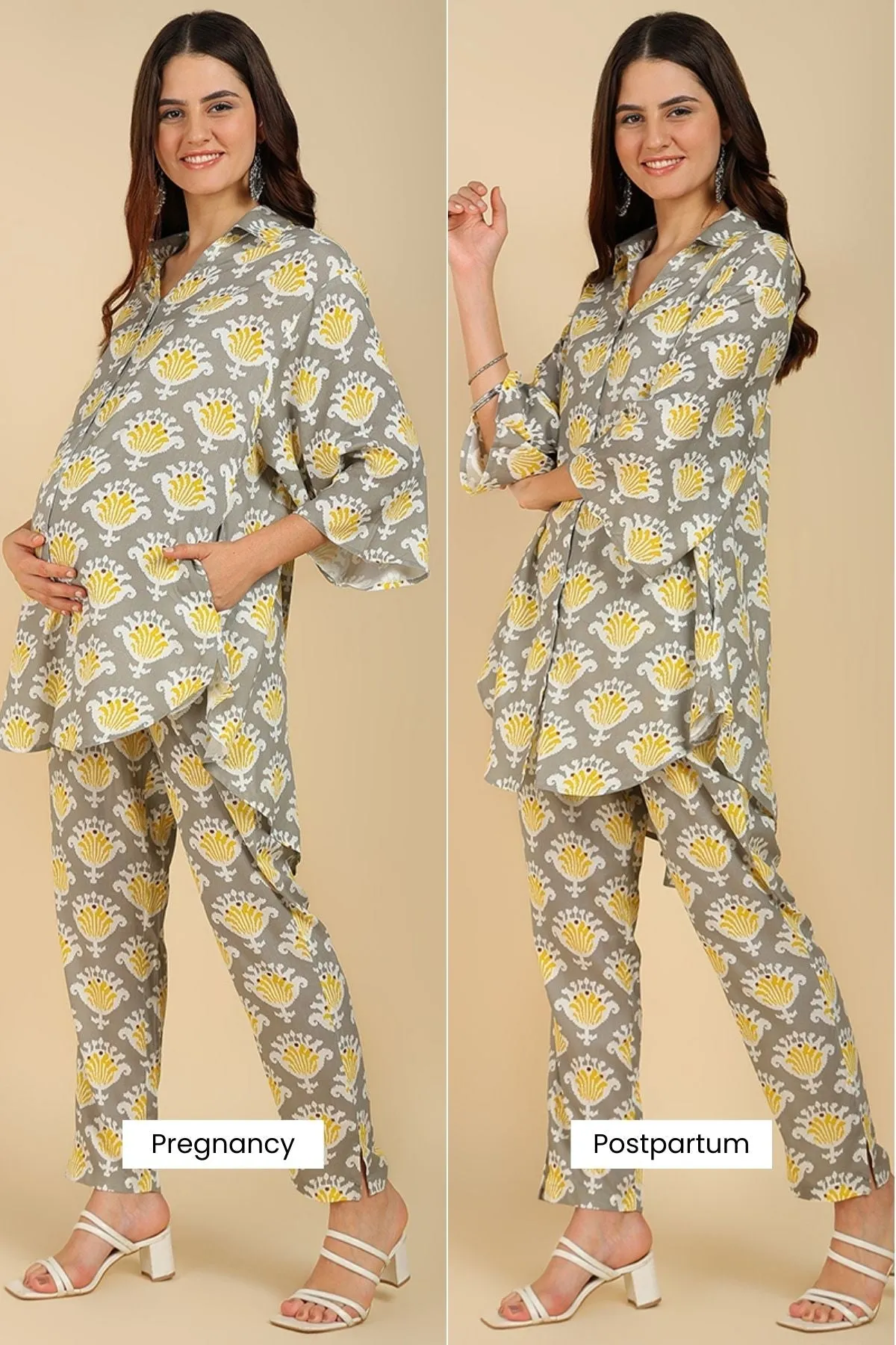 Multicolor Printed Maternity Co-ord Set with Zipless Feeding