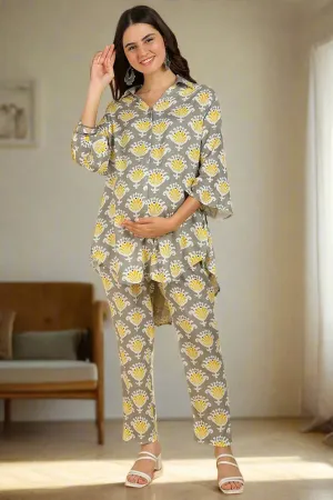 Multicolor Printed Maternity Co-ord Set with Zipless Feeding