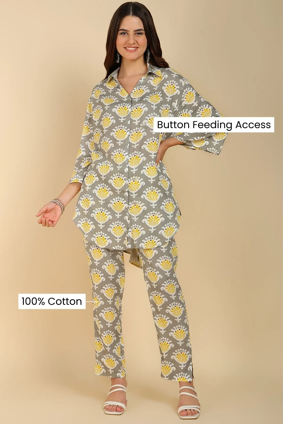 Multicolor Printed Maternity Co-ord Set with Zipless Feeding