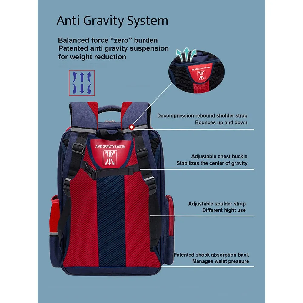 Navy with Red Flap Ergonomic Anti gravity Shock absorption School Backpack for Kids