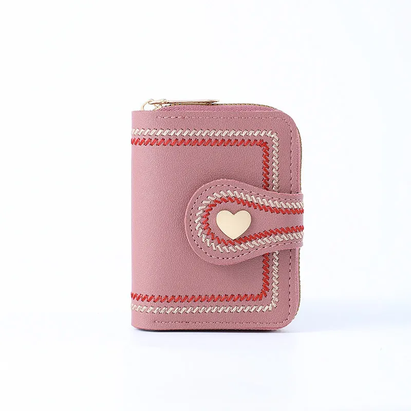 New Trendy Ladies Fashion Wallet Women Cute Small Short Coin Organ Card Bag Embroidered Ladies Leather Wallets