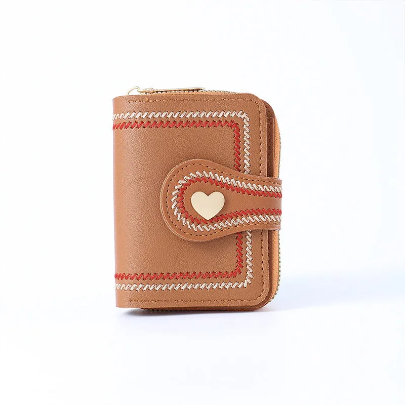 New Trendy Ladies Fashion Wallet Women Cute Small Short Coin Organ Card Bag Embroidered Ladies Leather Wallets