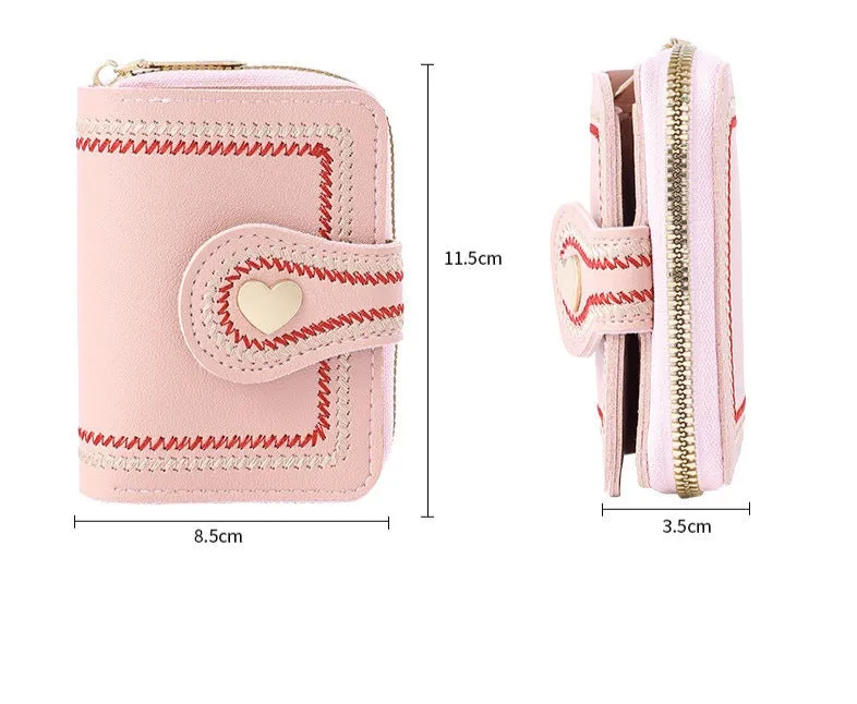 New Trendy Ladies Fashion Wallet Women Cute Small Short Coin Organ Card Bag Embroidered Ladies Leather Wallets