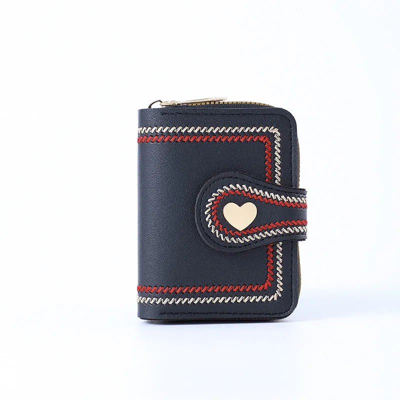 New Trendy Ladies Fashion Wallet Women Cute Small Short Coin Organ Card Bag Embroidered Ladies Leather Wallets