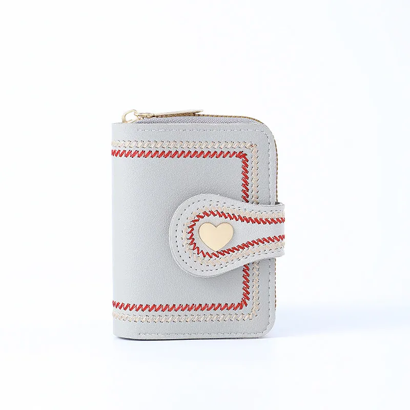 New Trendy Ladies Fashion Wallet Women Cute Small Short Coin Organ Card Bag Embroidered Ladies Leather Wallets