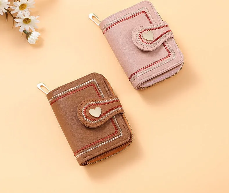 New Trendy Ladies Fashion Wallet Women Cute Small Short Coin Organ Card Bag Embroidered Ladies Leather Wallets