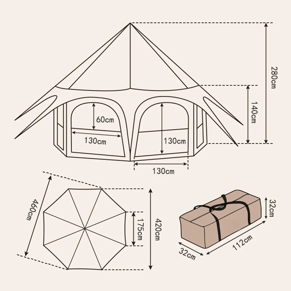 Outdoor Camping Yurt Circus Tent Glamping Oxford Cloth Octagonal Pavilion