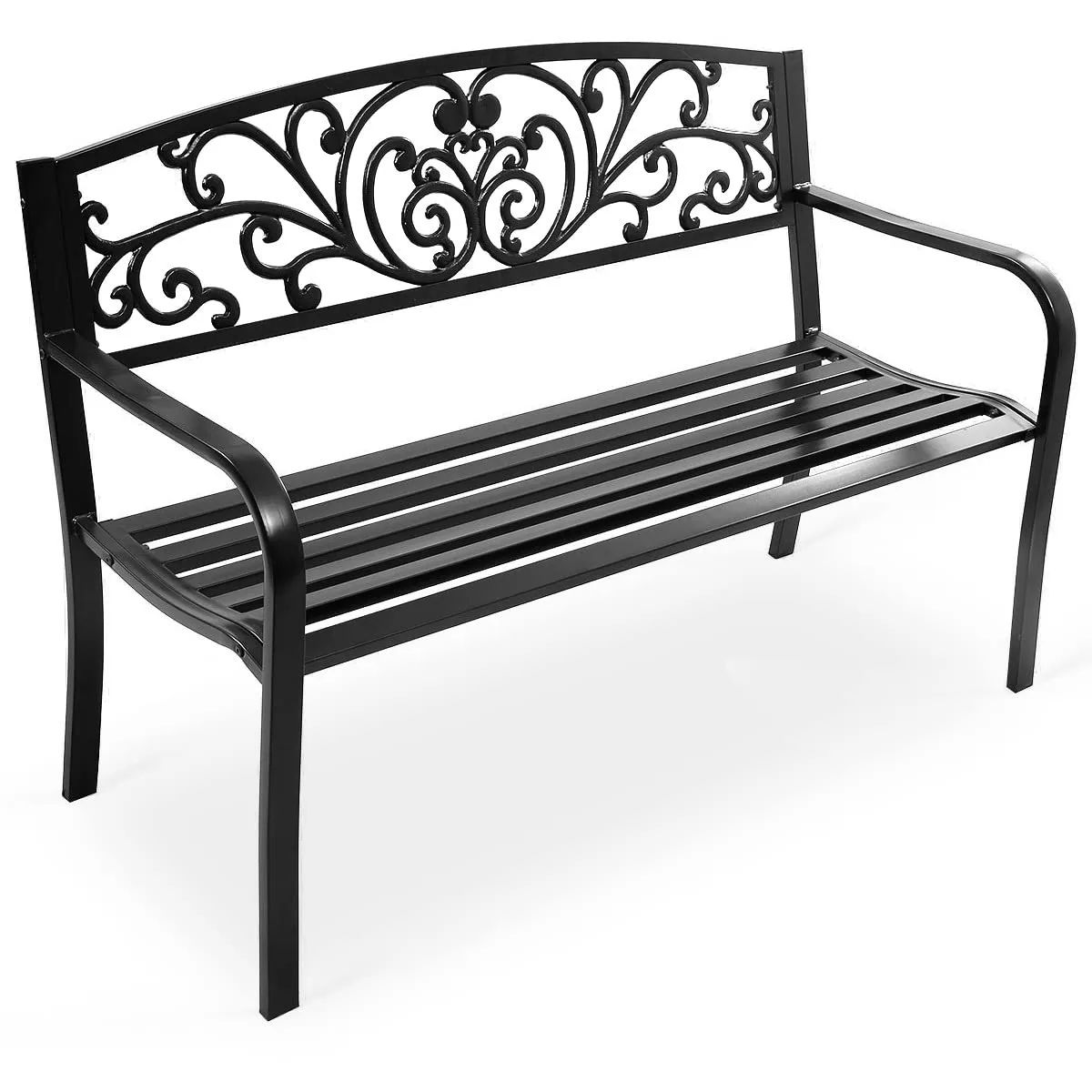 Outdoor Steel Garden Bench Park Bench, 50 Inch Patio Park Bench Chair with Heavy-Duty Steel Frame