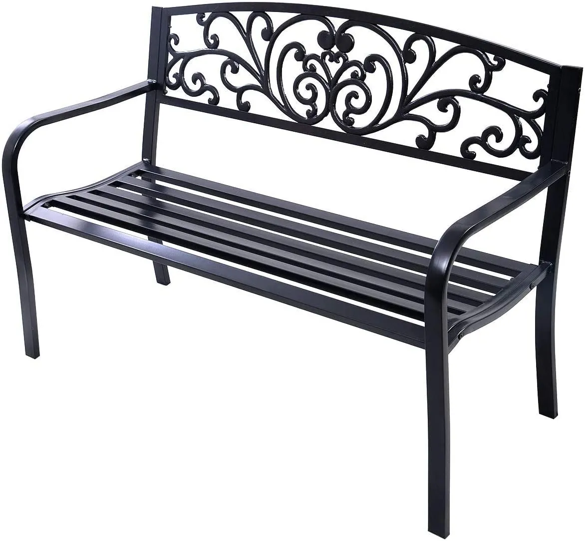 Outdoor Steel Garden Bench Park Bench, 50 Inch Patio Park Bench Chair with Heavy-Duty Steel Frame