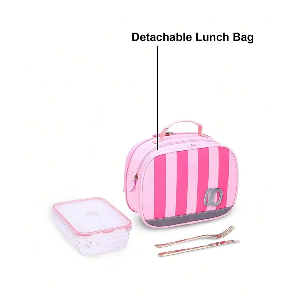 Pink Bold Stripes Insulated Lunchbag & Ergonomic School Backpack for Kids