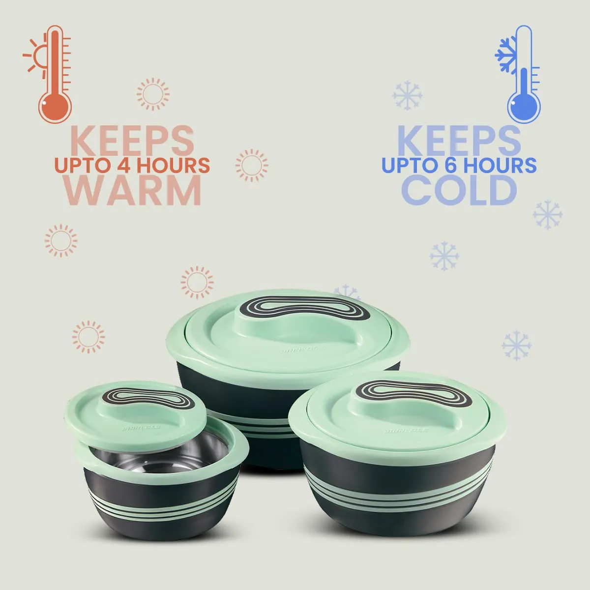 Pinnacle Palazio Inner Stainless Steel Insulated Casserole| 500 ml, 1000 ml, 2000 ml| Roti Box | Ideal as Serving Bowl |Casserole for Chapati| BPA Free (Mint Green)