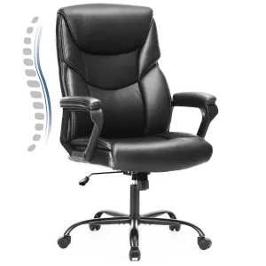 PU Leather Office Chair with Adjustable Flip-up Armrest,Lumbar Support, Strong Metal Base