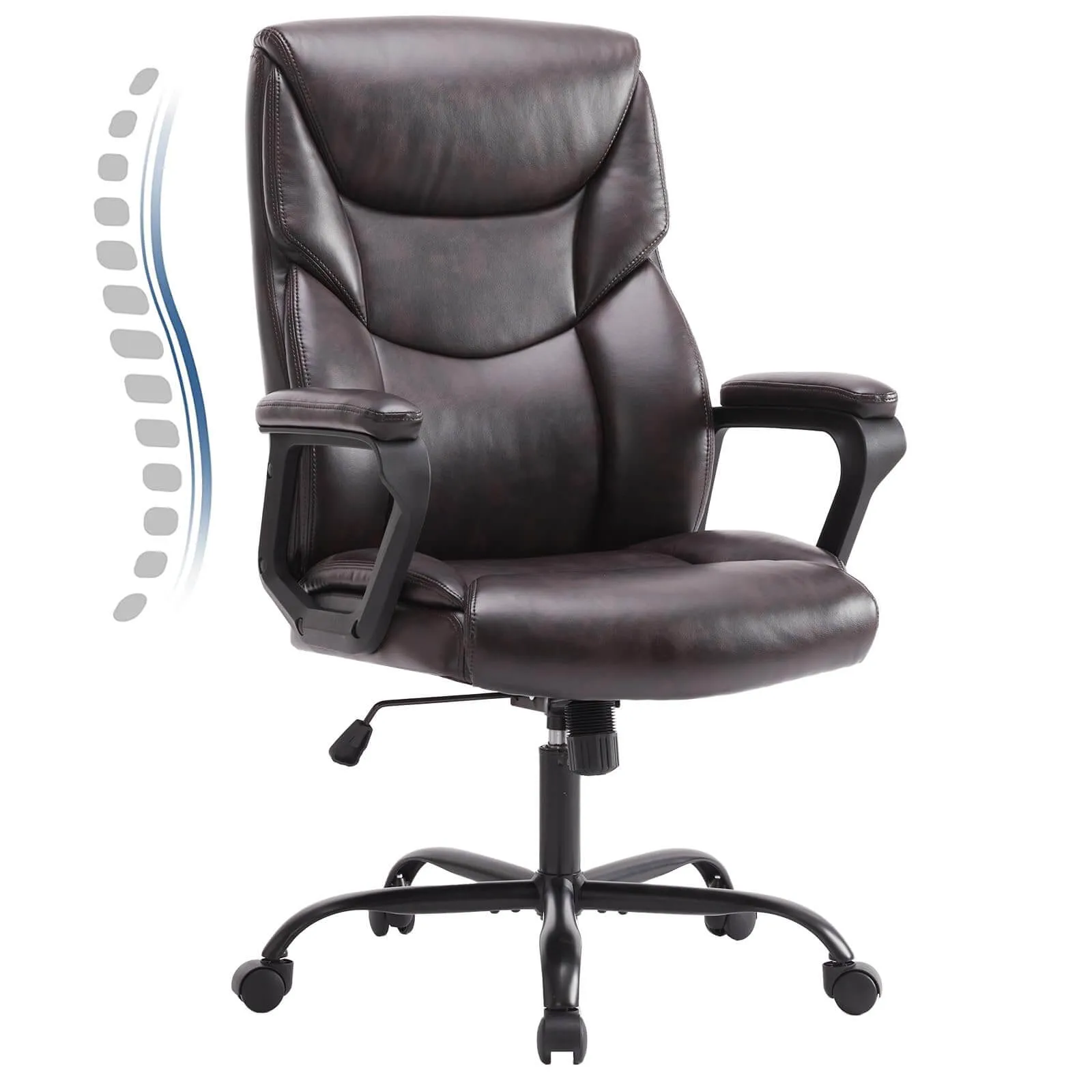 PU Leather Office Chair with Adjustable Flip-up Armrest,Lumbar Support, Strong Metal Base