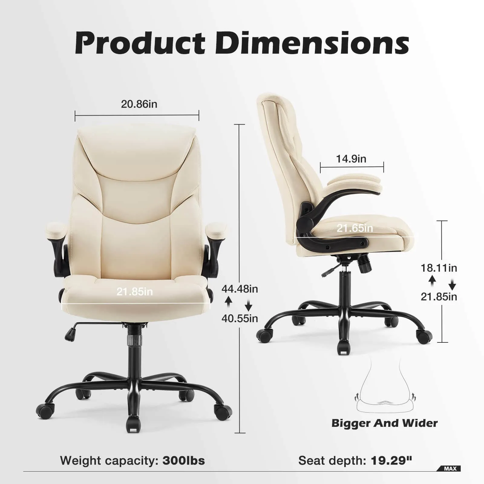 PU Leather Office Chair with Adjustable Flip-up Armrest,Lumbar Support, Strong Metal Base