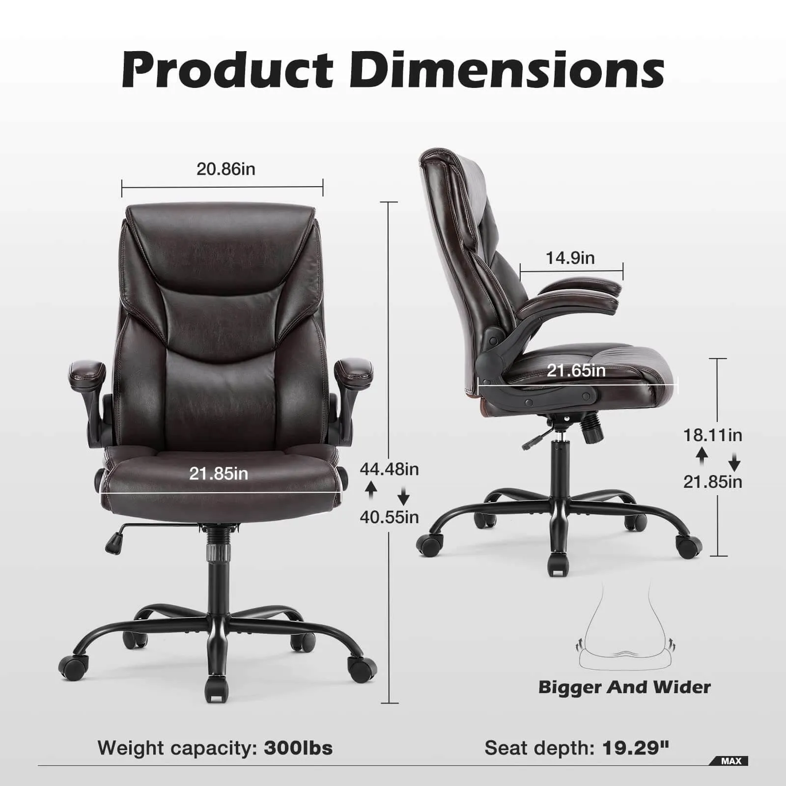 PU Leather Office Chair with Adjustable Flip-up Armrest,Lumbar Support, Strong Metal Base