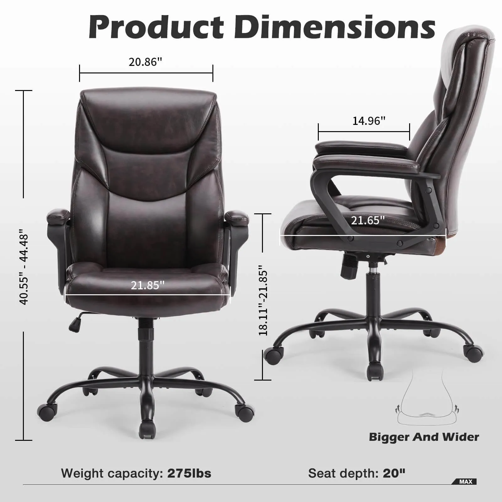 PU Leather Office Chair with Adjustable Flip-up Armrest,Lumbar Support, Strong Metal Base