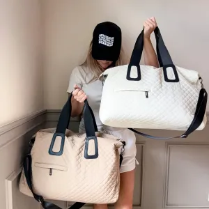 Quilted Weekender In Off White Or Beige