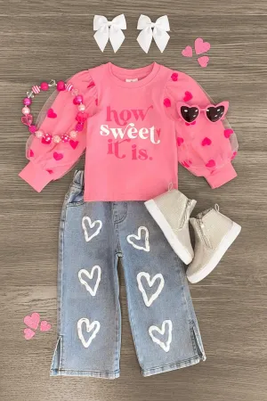 "How Sweet It Is" Heart Denim Pant Set