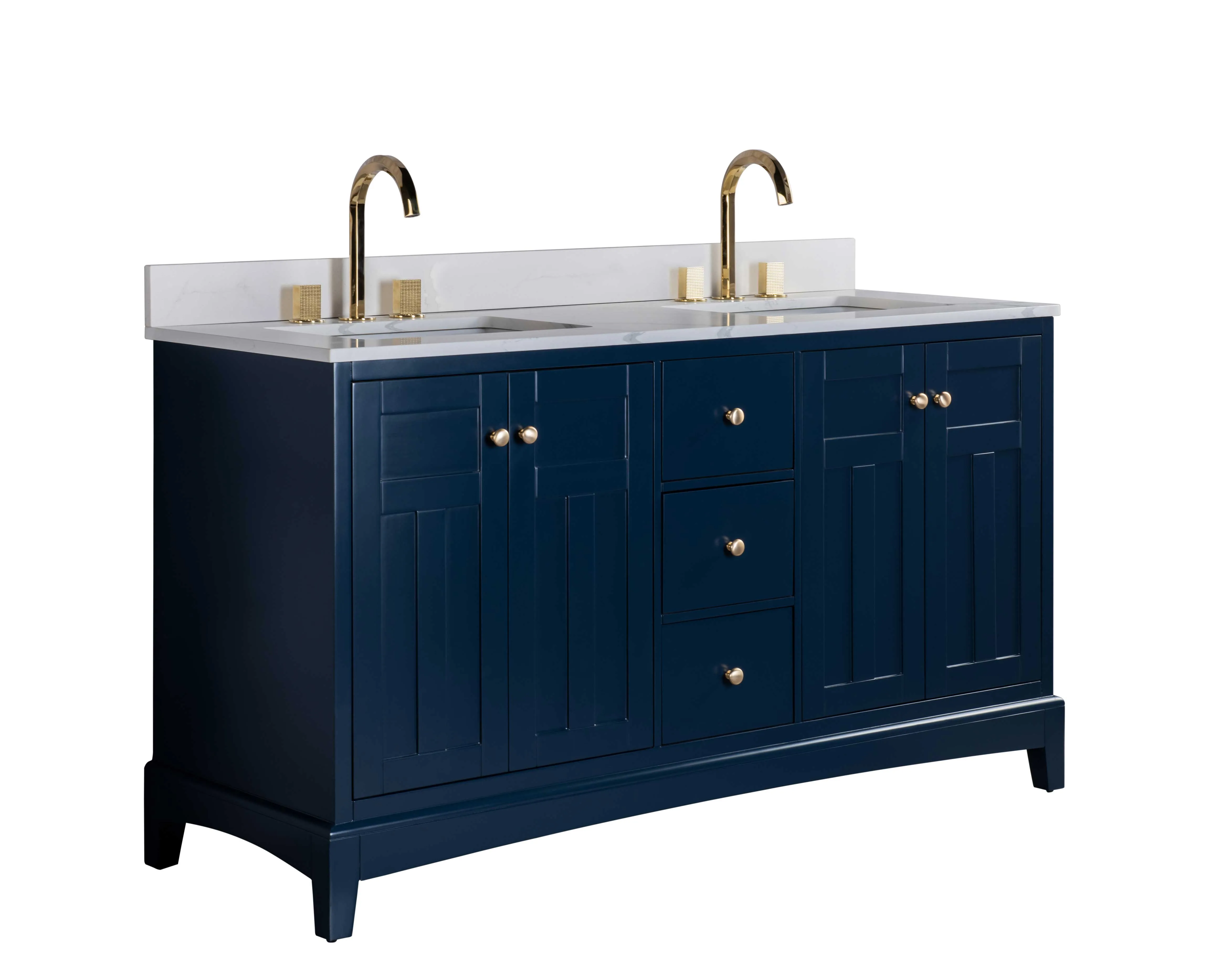 Rubeza 1500mm Pergamum Vanity Unit with Calacatta Quartz Top - Dark Blue & Gold