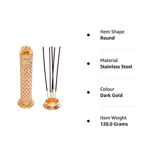 SWAURSAHA Stainless Steel Incense Stick Holder With Ash Catcher & Dhoop Holder, Ideal For Home (Set of 1, Copper), Round