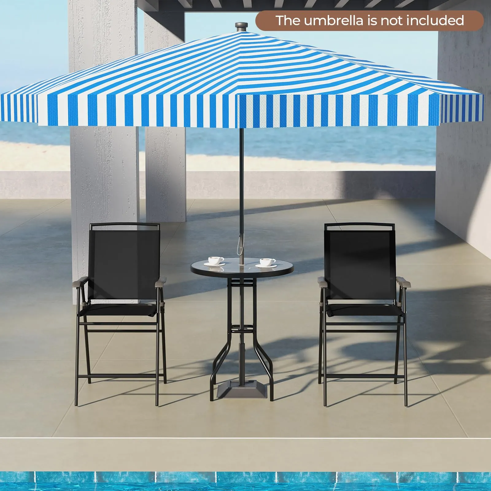 Tangkula 3-Piece Outdoor Bar Set, Counter Height Patio Bistro Furniture Set with DPC Tabletop & Umbrella Hole