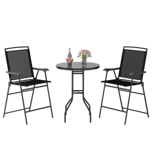 Tangkula 3-Piece Outdoor Bar Set, Counter Height Patio Bistro Furniture Set with DPC Tabletop & Umbrella Hole