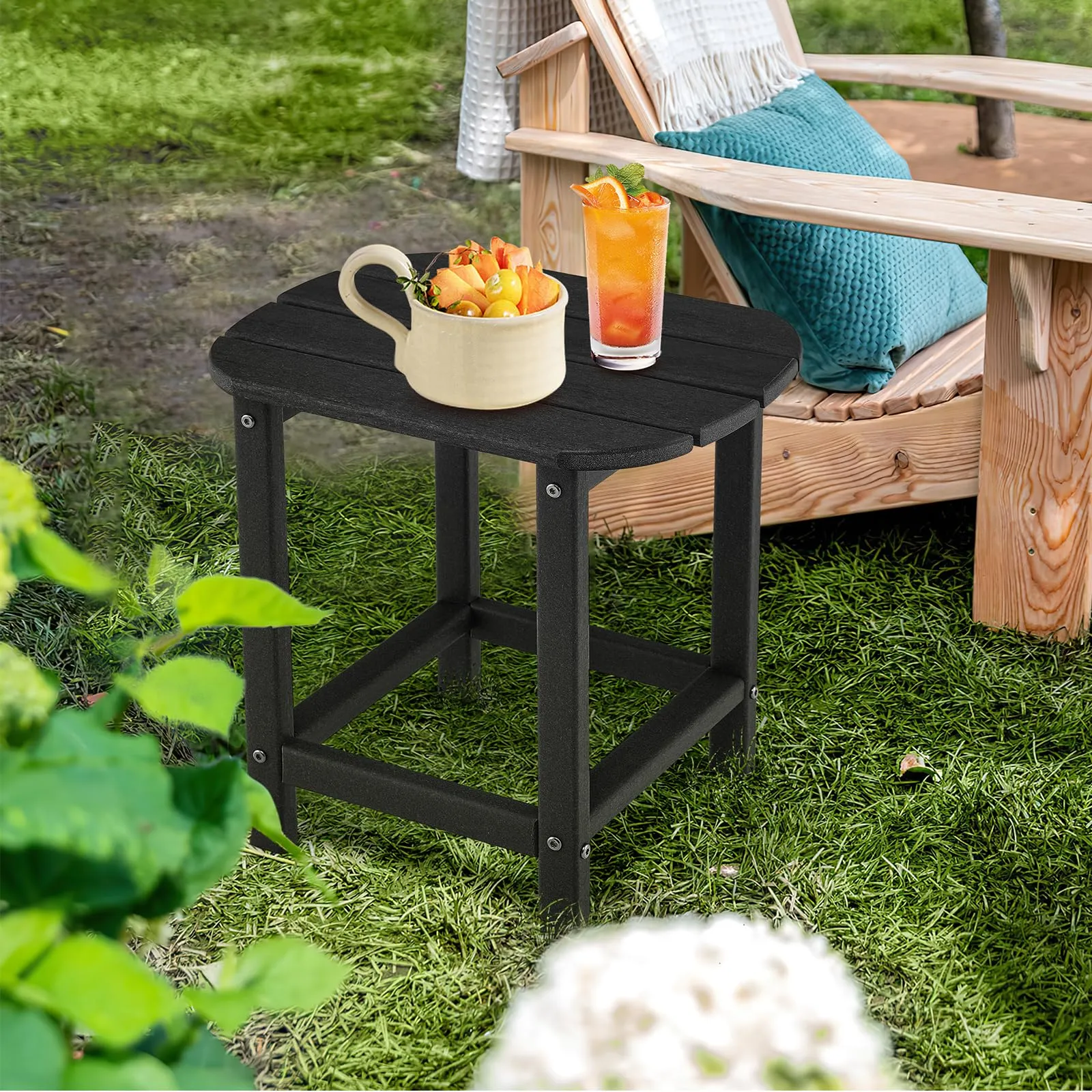 Tangkula Outdoor Side Table, Weather Resistant Adirondack Table, Outdoor Indoor Chairside End Tables