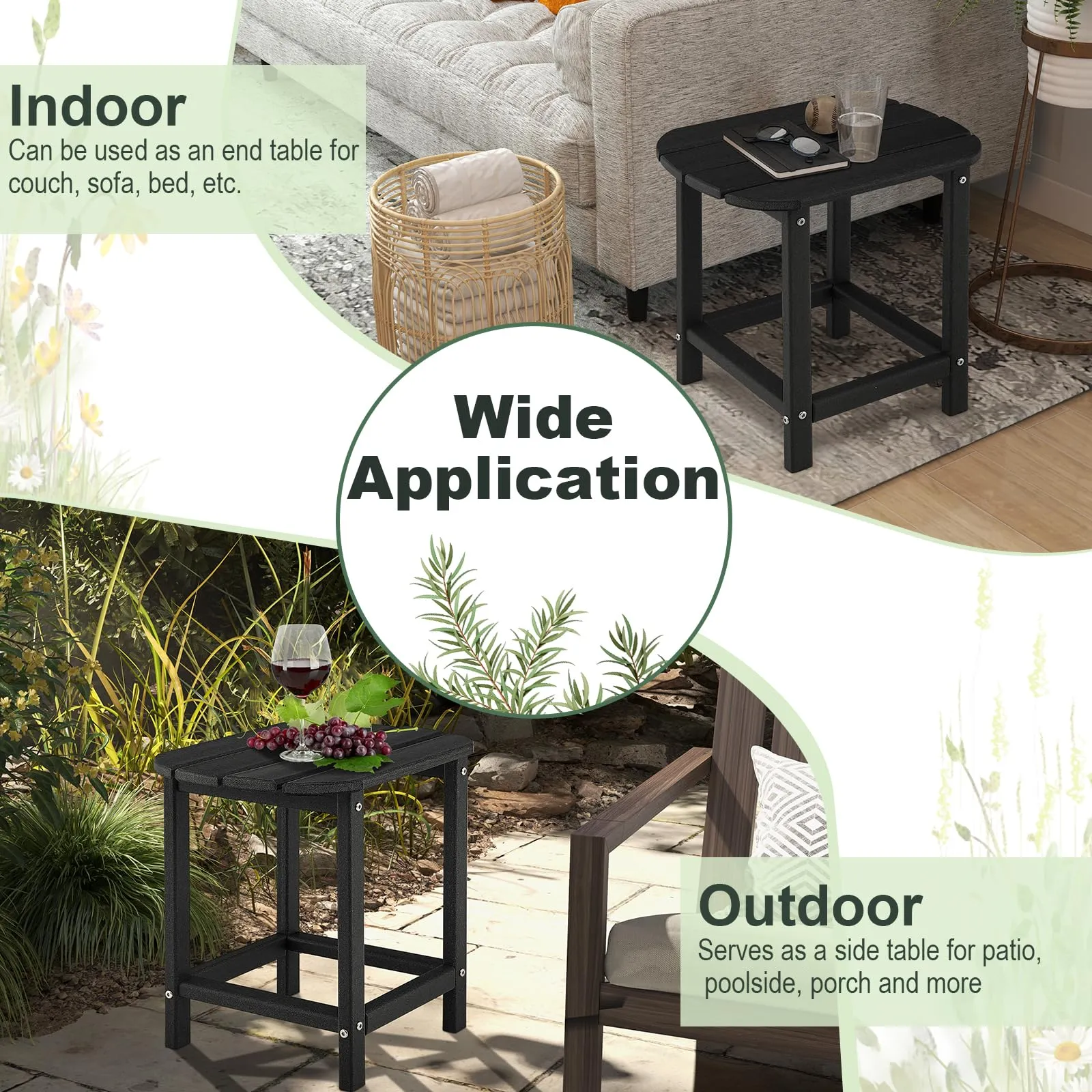 Tangkula Outdoor Side Table, Weather Resistant Adirondack Table, Outdoor Indoor Chairside End Tables