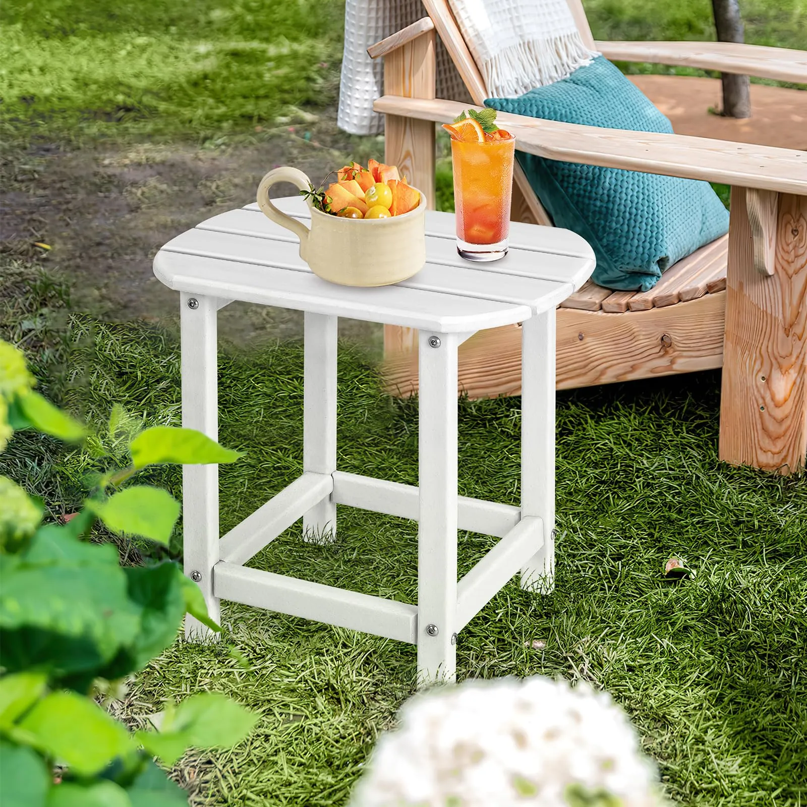 Tangkula Outdoor Side Table, Weather Resistant Adirondack Table, Outdoor Indoor Chairside End Tables