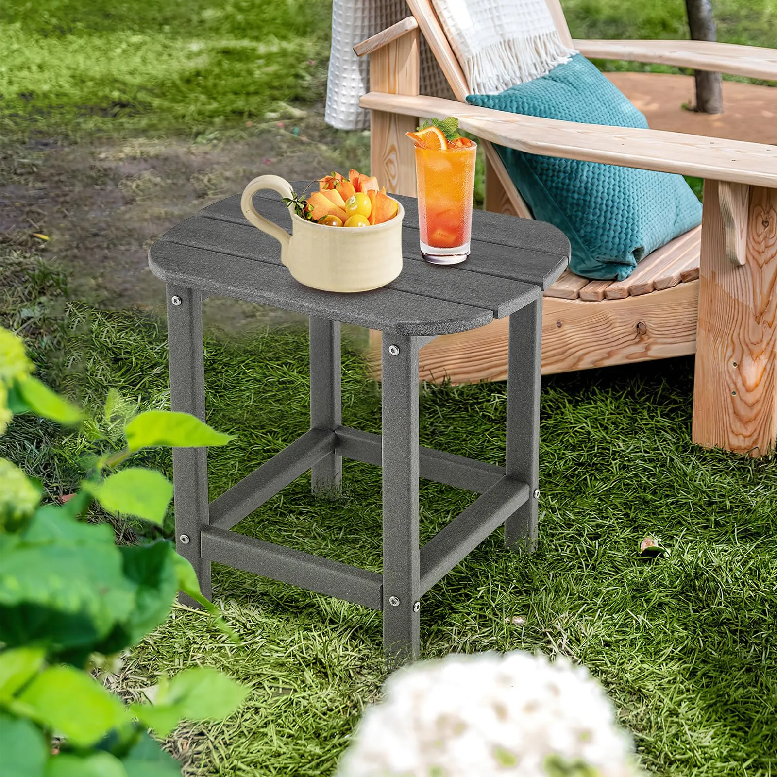 Tangkula Outdoor Side Table, Weather Resistant Adirondack Table, Outdoor Indoor Chairside End Tables