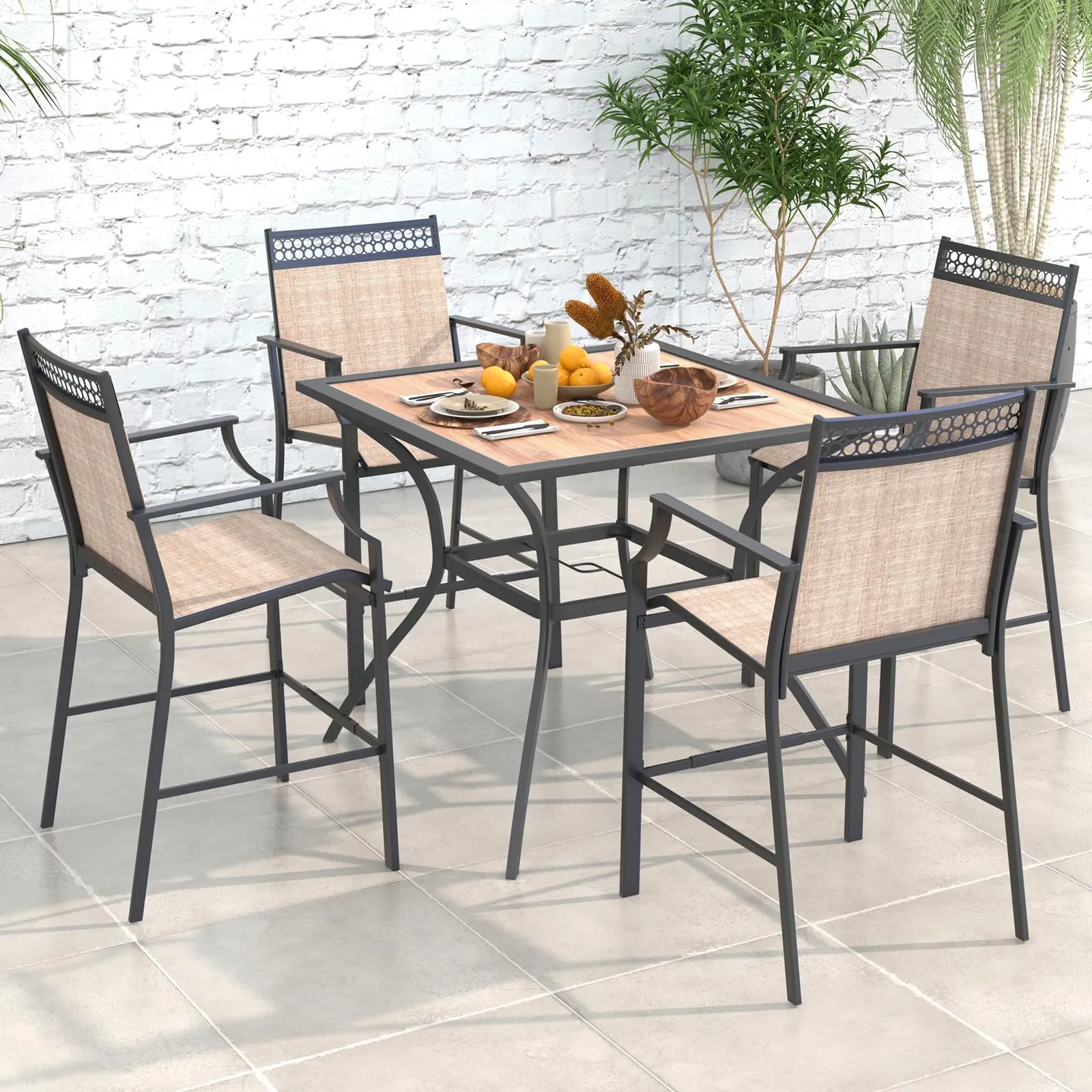 Tangkula Patio Dining Table for 4, Square Heavy Duty Bistro Table with Wooden-like Waterproof Tabletop