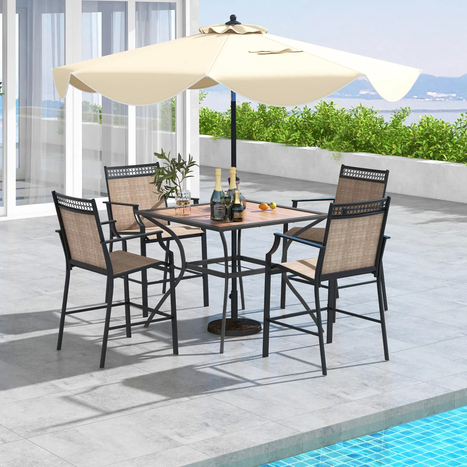 Tangkula Patio Dining Table for 4, Square Heavy Duty Bistro Table with Wooden-like Waterproof Tabletop