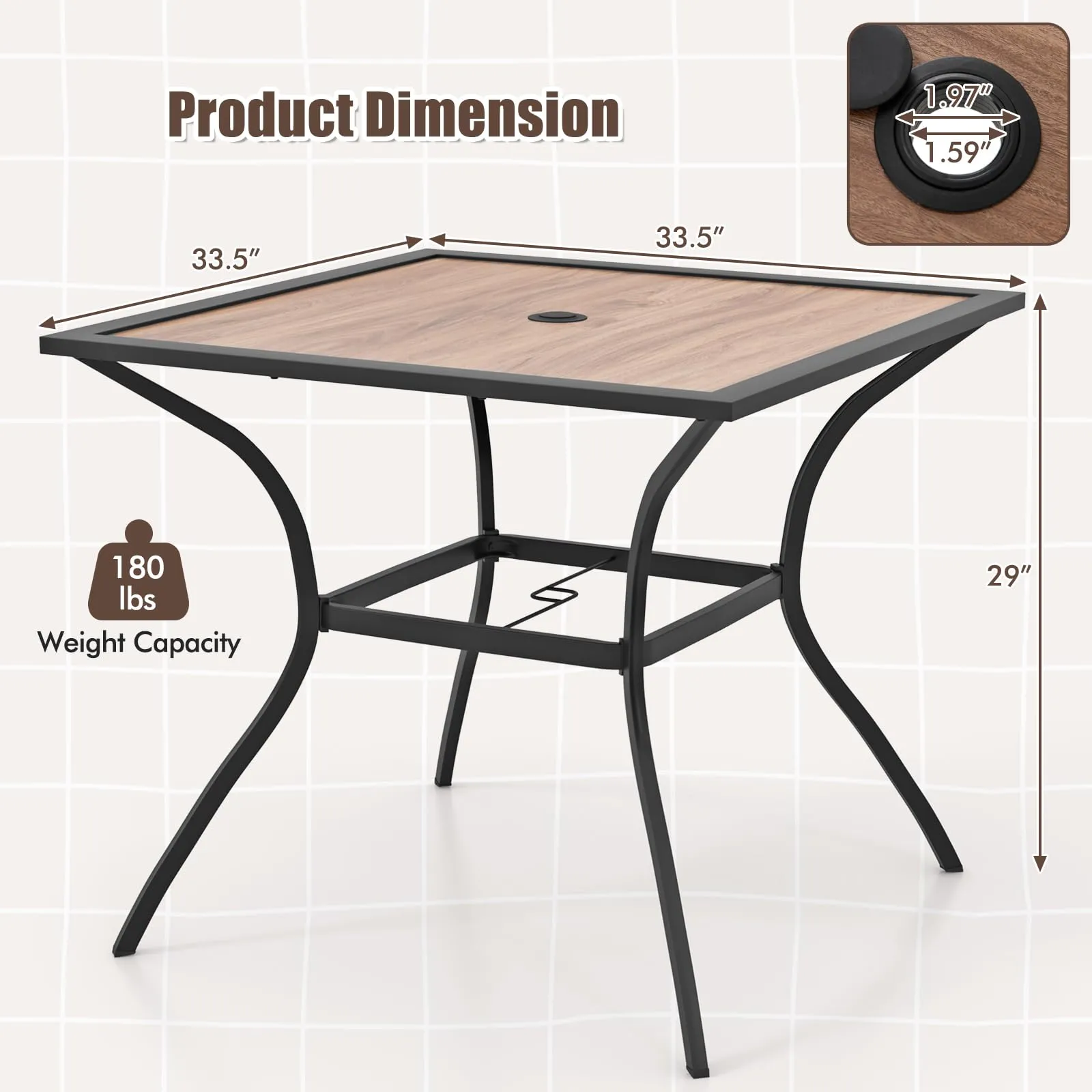 Tangkula Patio Dining Table for 4, Square Heavy Duty Bistro Table with Wooden-like Waterproof Tabletop