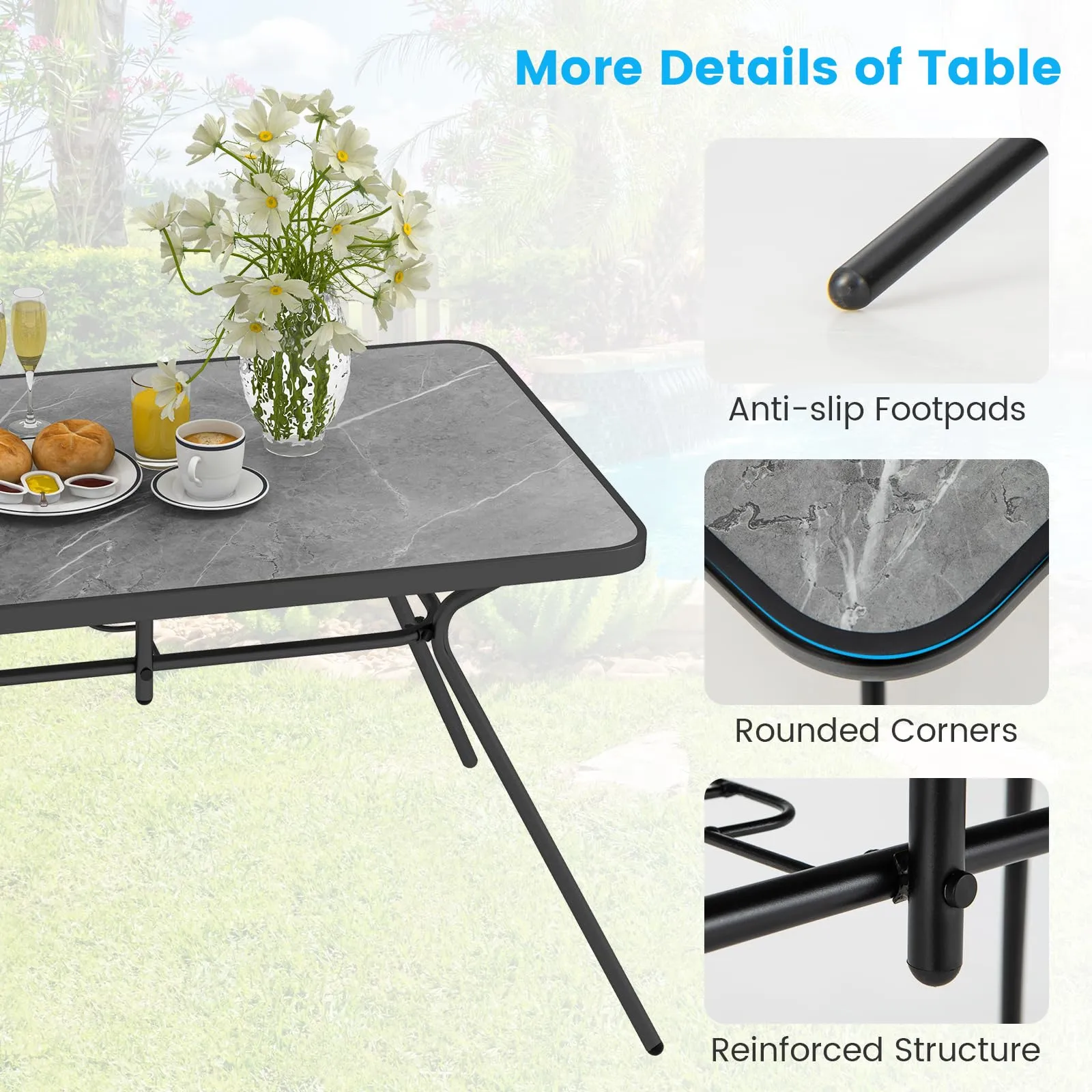 Tangkula Patio Rectangle Dining Table, 49"x 29.5"Outdoor Table with Umbrella Hole