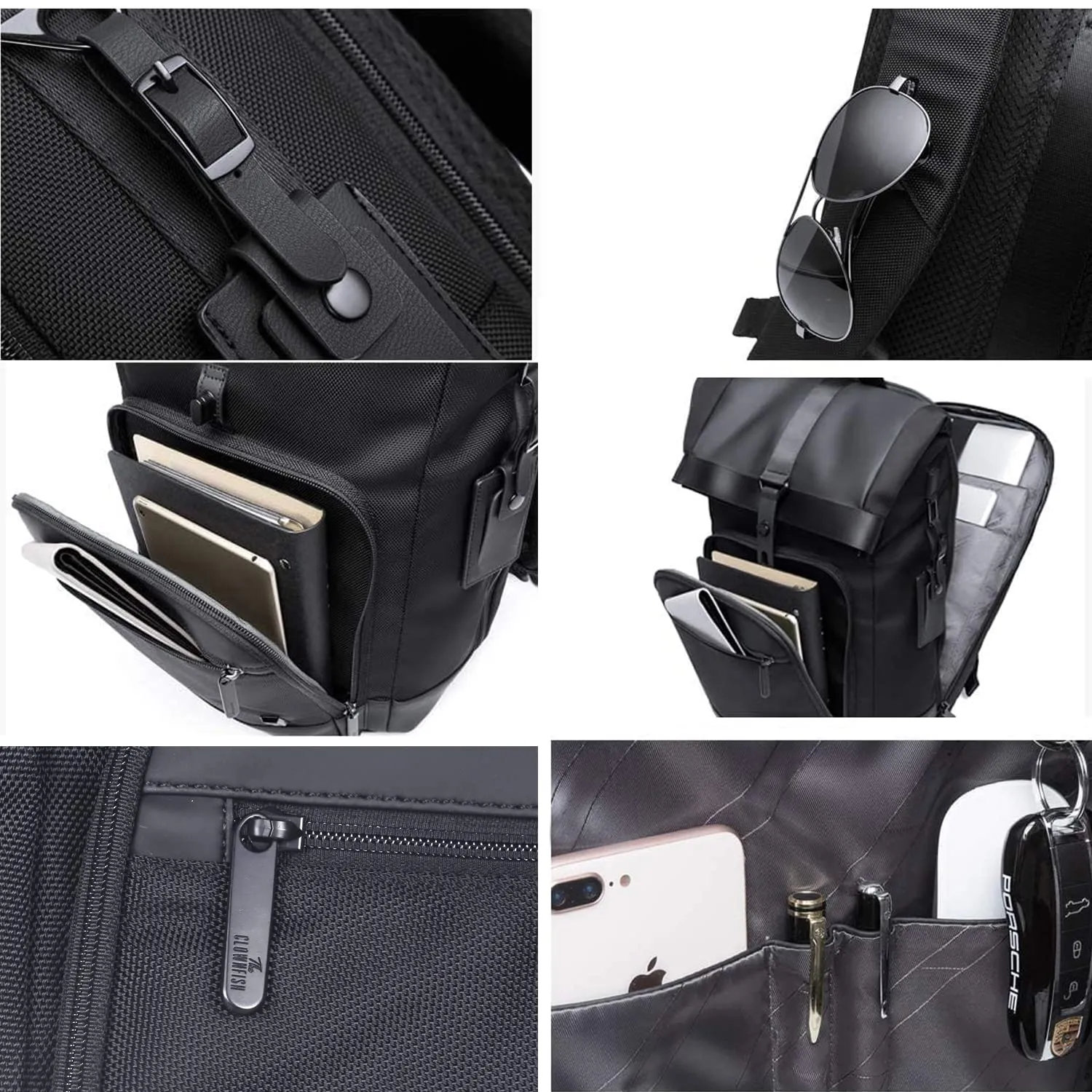 THE CLOWNFISH Water Resistant 30 L Polyester Anti theft Foldable Business Travel 15.6 inch Laptop Backpack (Black)