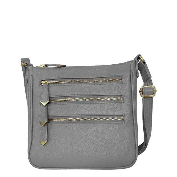 Triple Zipper Leather Concealment Crossbody Bag