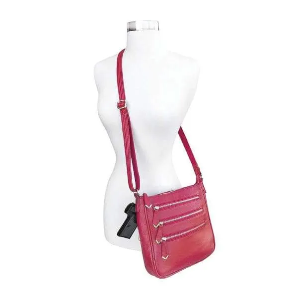 Triple Zipper Leather Concealment Crossbody Bag