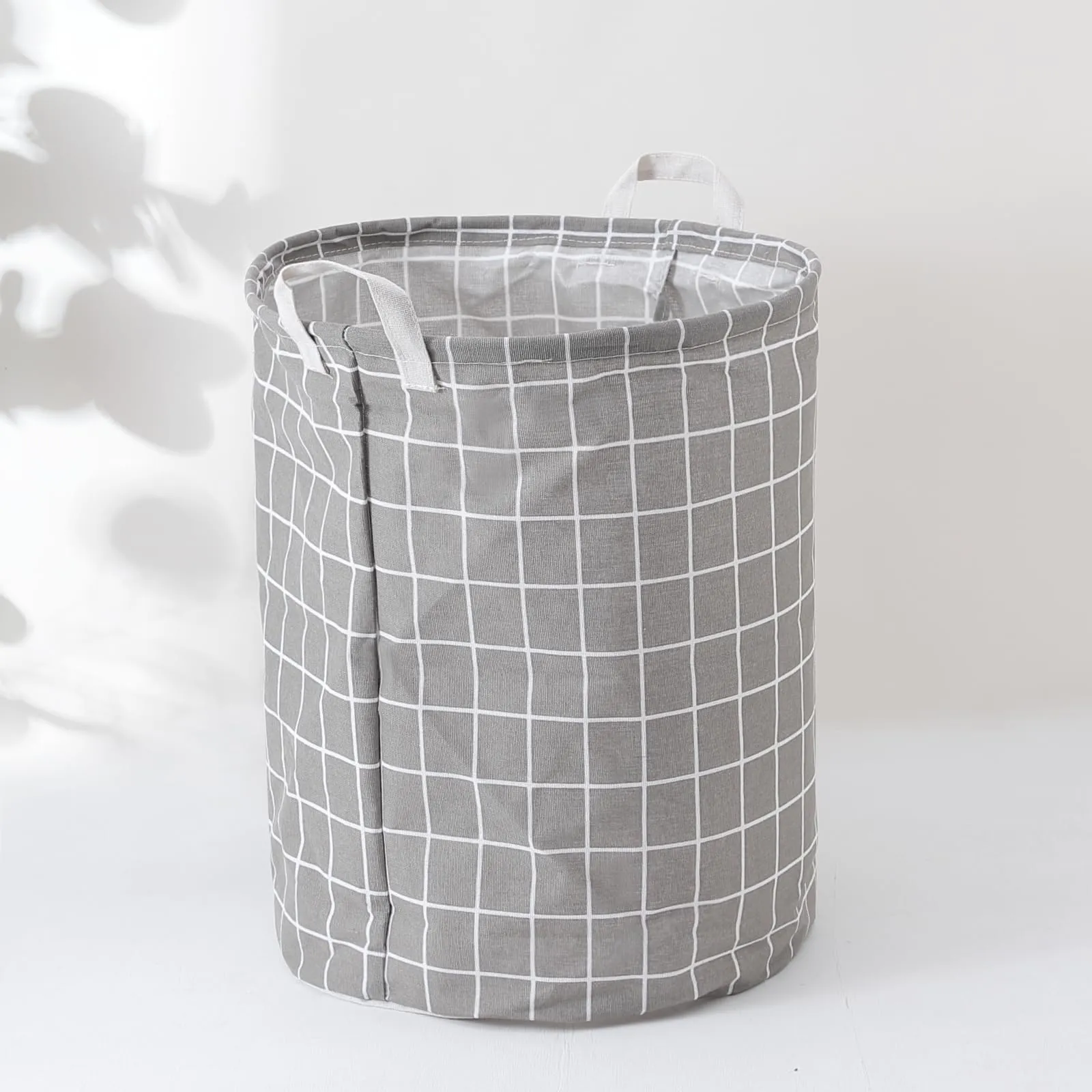 Urbane Home Foldable Storage Basket|Round Toy Storage Bin|Side Grab Handle|Wardrobe, Closet Organizer (Grey)